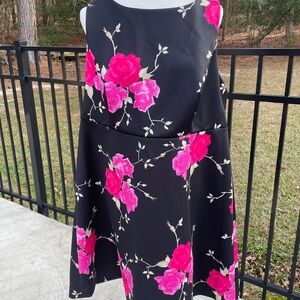 Betsey Johnson Black Midi Dress with Pink Floral Design